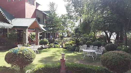 Garden seating beside the resort cottages